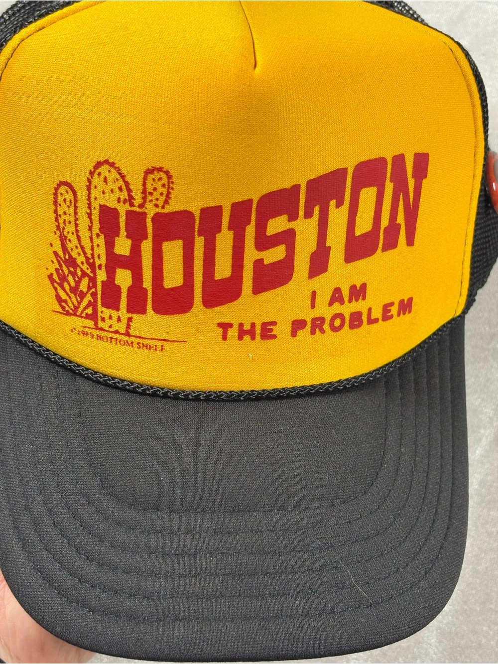 Houston “I Am The Problem” Trucker Hat Yellow Black Mesh Snapback